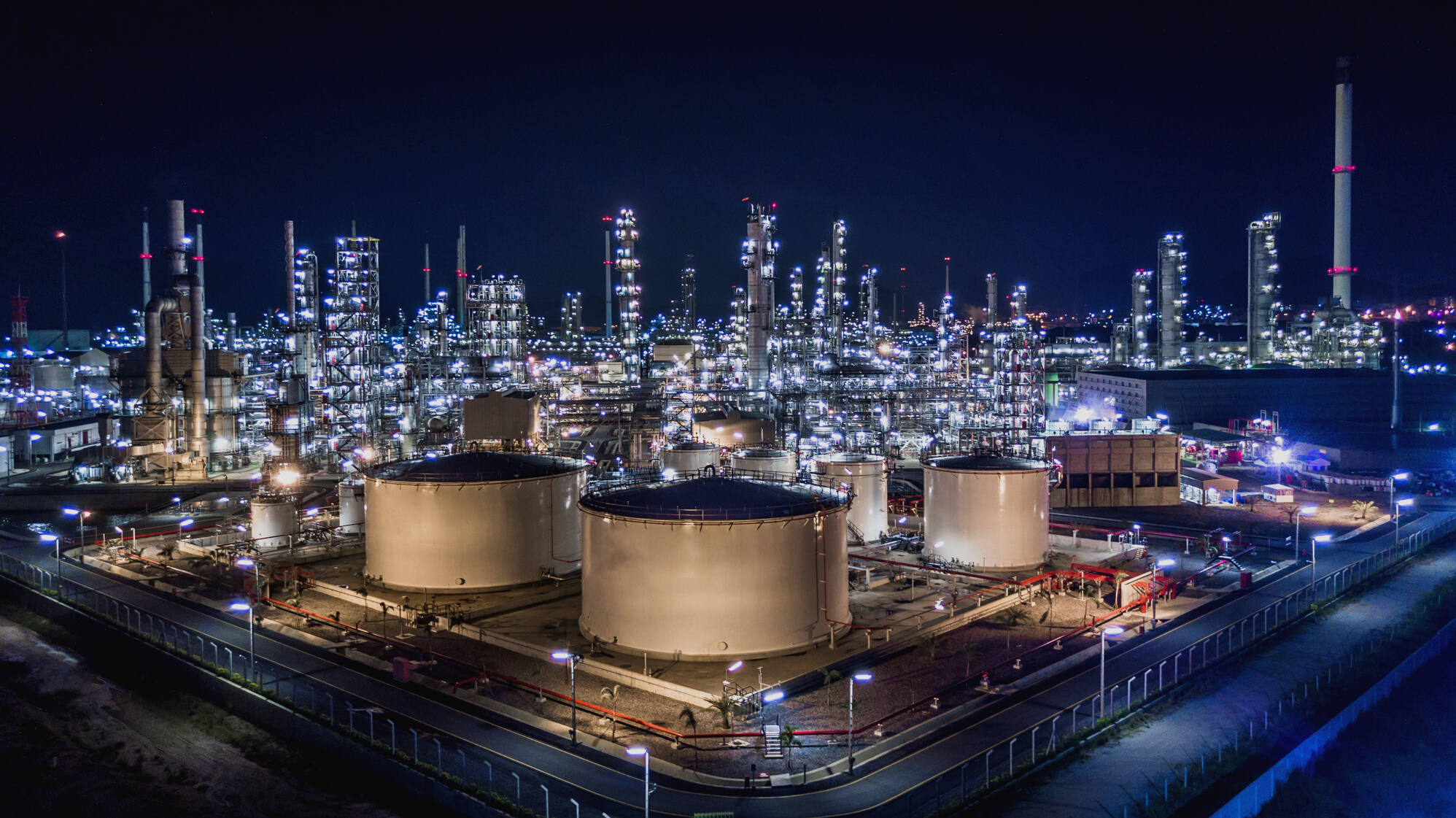 Aerial view of large oil refinery, refinery plant, refinery factory.