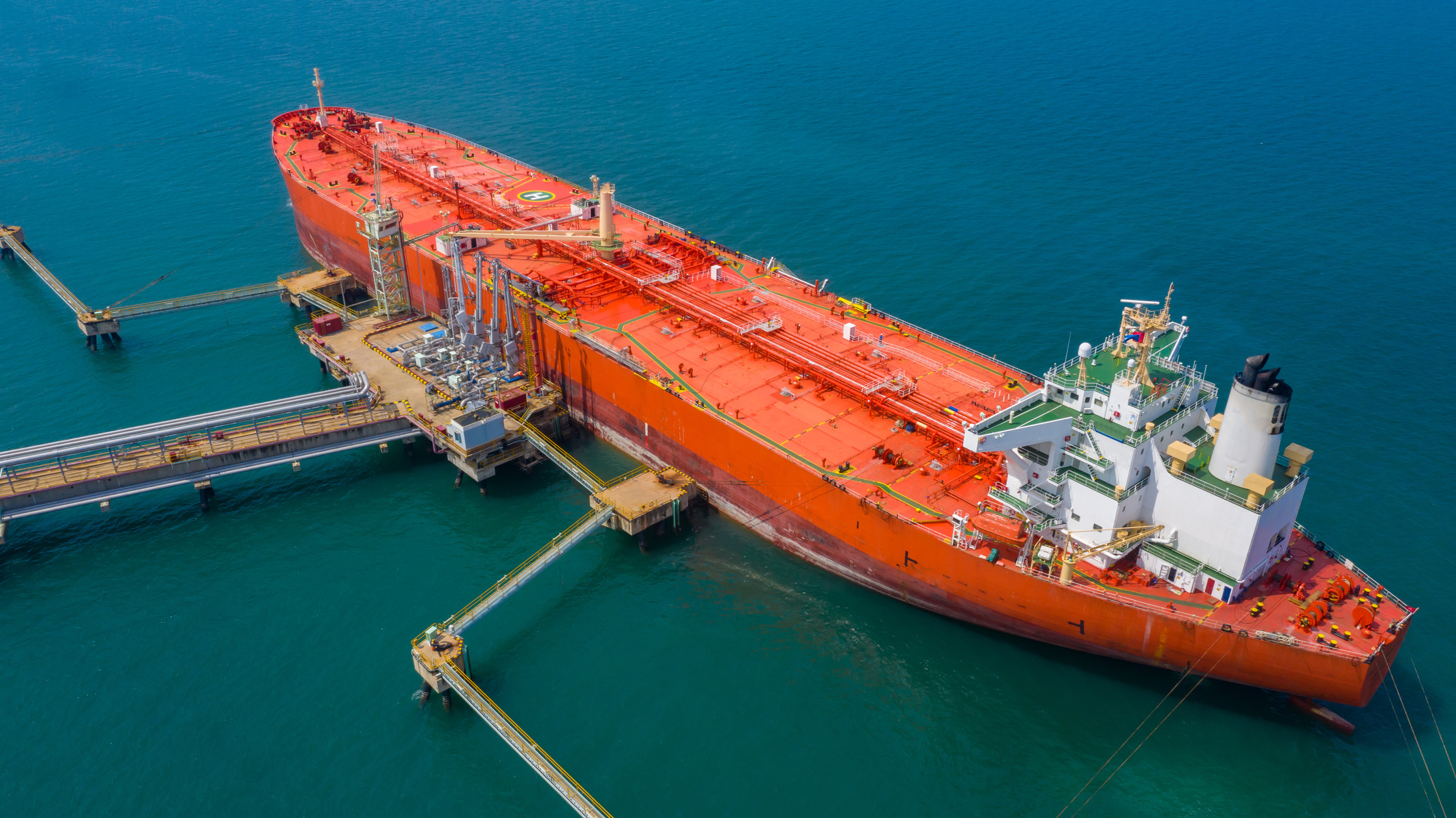 Aerial view of oil tanker ship, Red oil tanker ship.