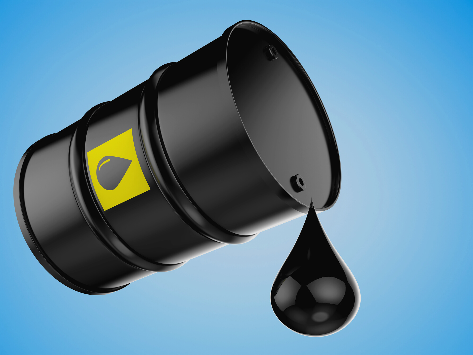 black barrel with droplet of crude oil