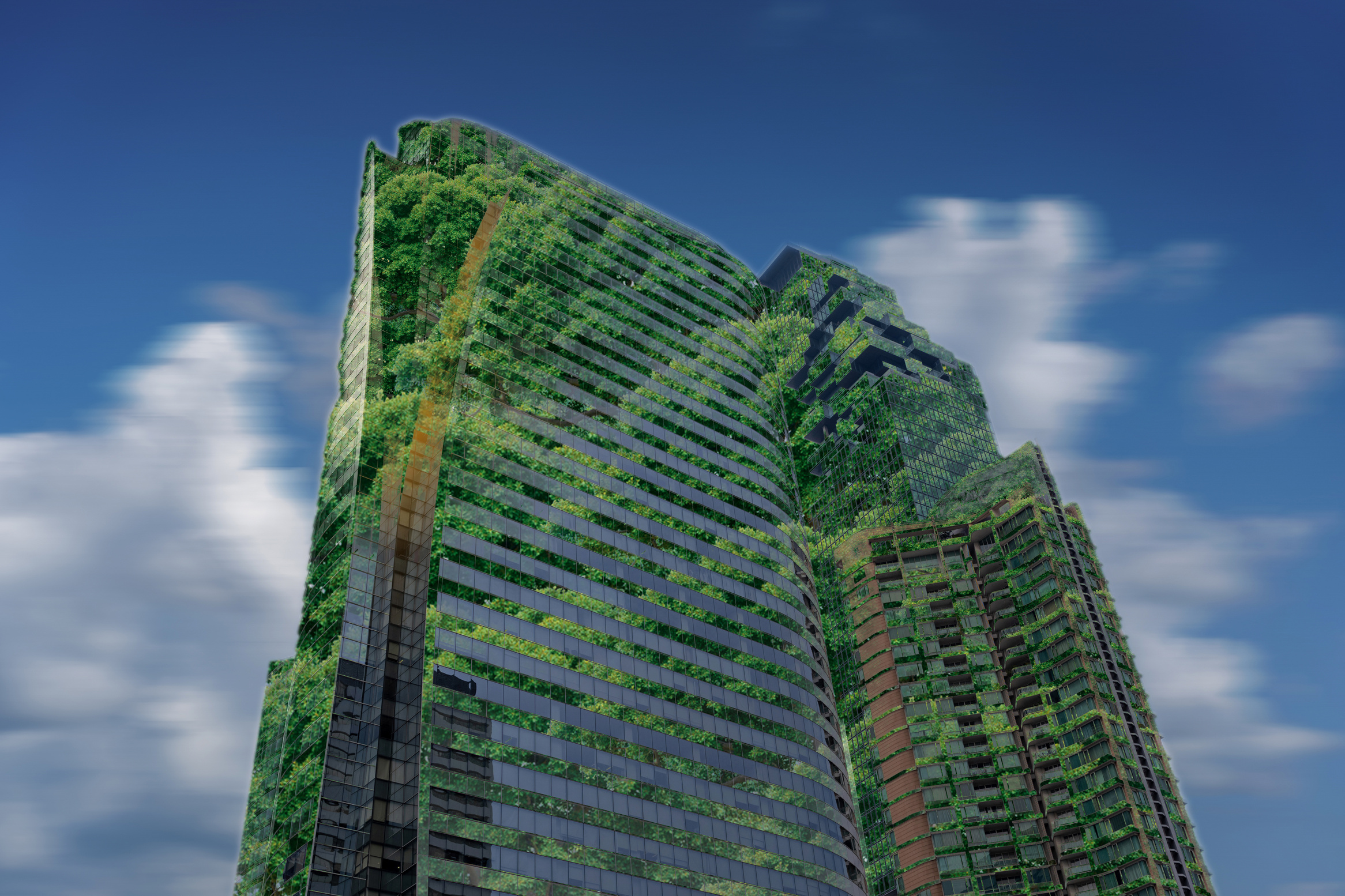 Corporate building in city plants growing Sustainability Sustainable, green energy