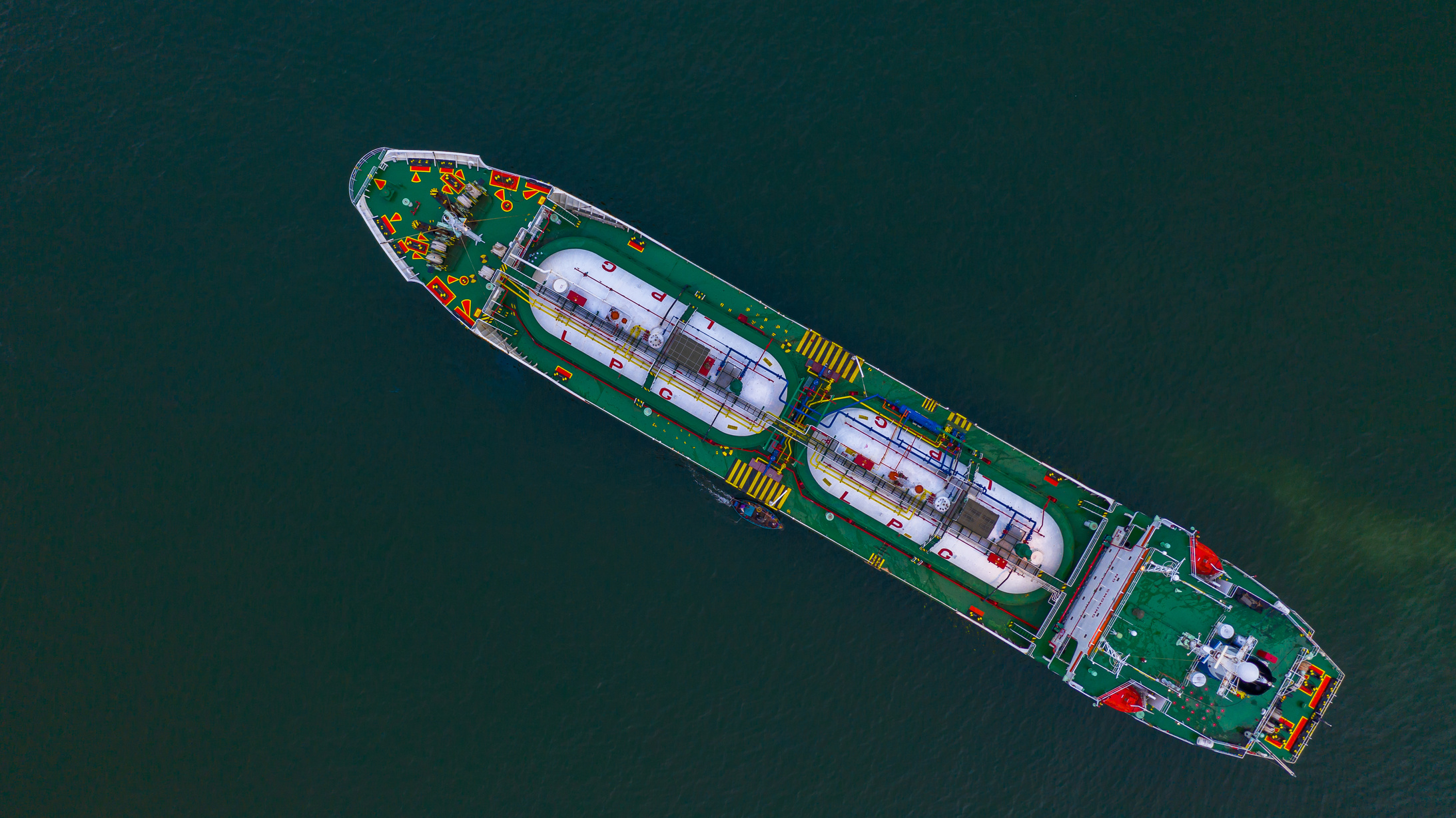 Aerial Top View LPG Tanker, Business Logistic Import and Export