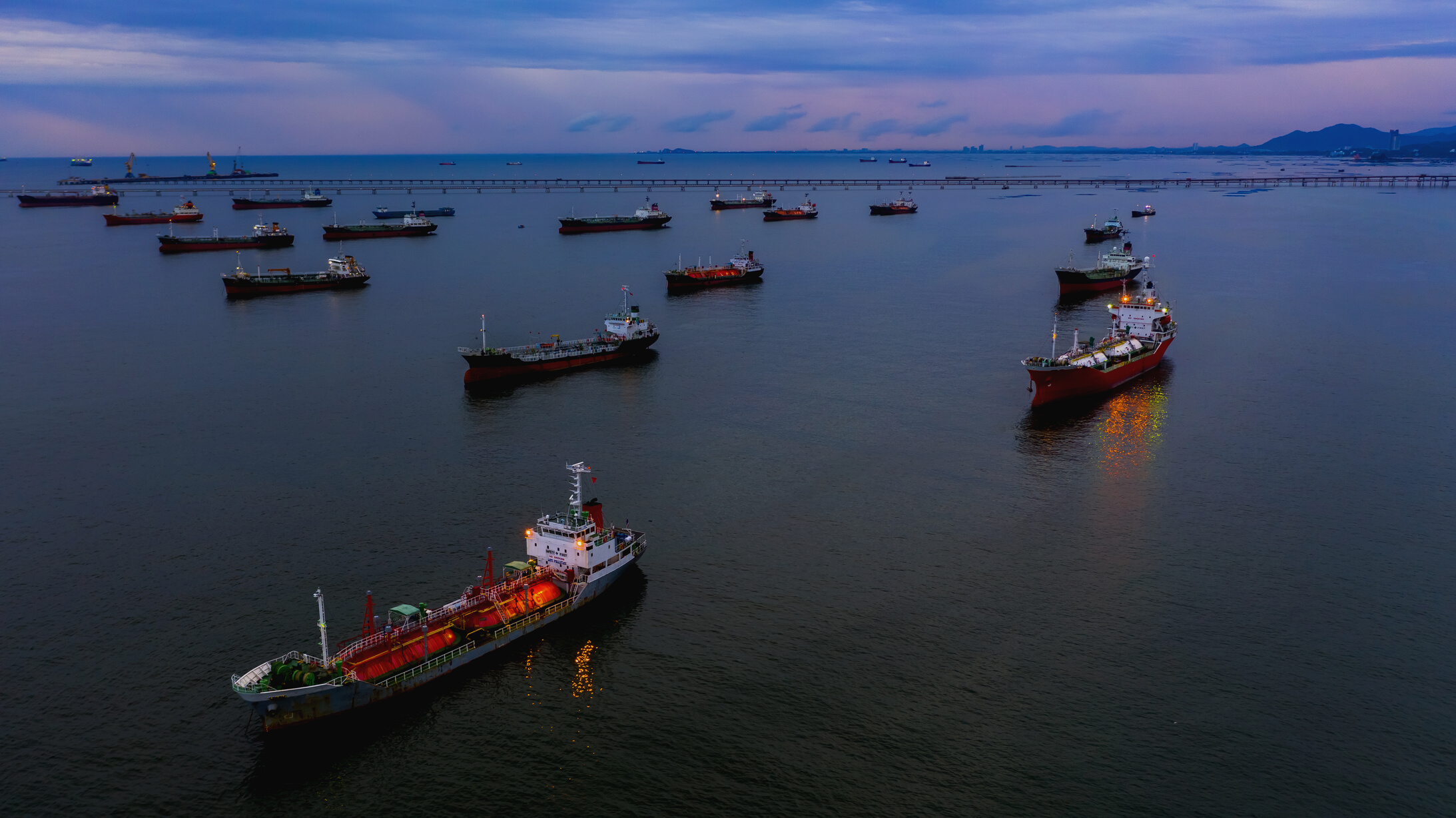 Oil Tanker Ship and LPG Tanker Ship, Aerial View Tanker Ship, Oi