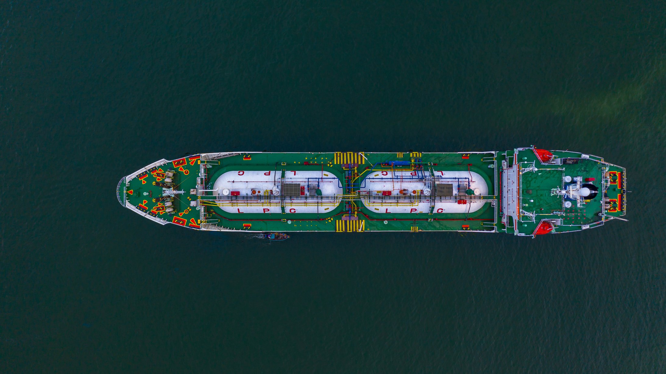 Aerial Top View LPG Tanker, Business Logistic Import and Export