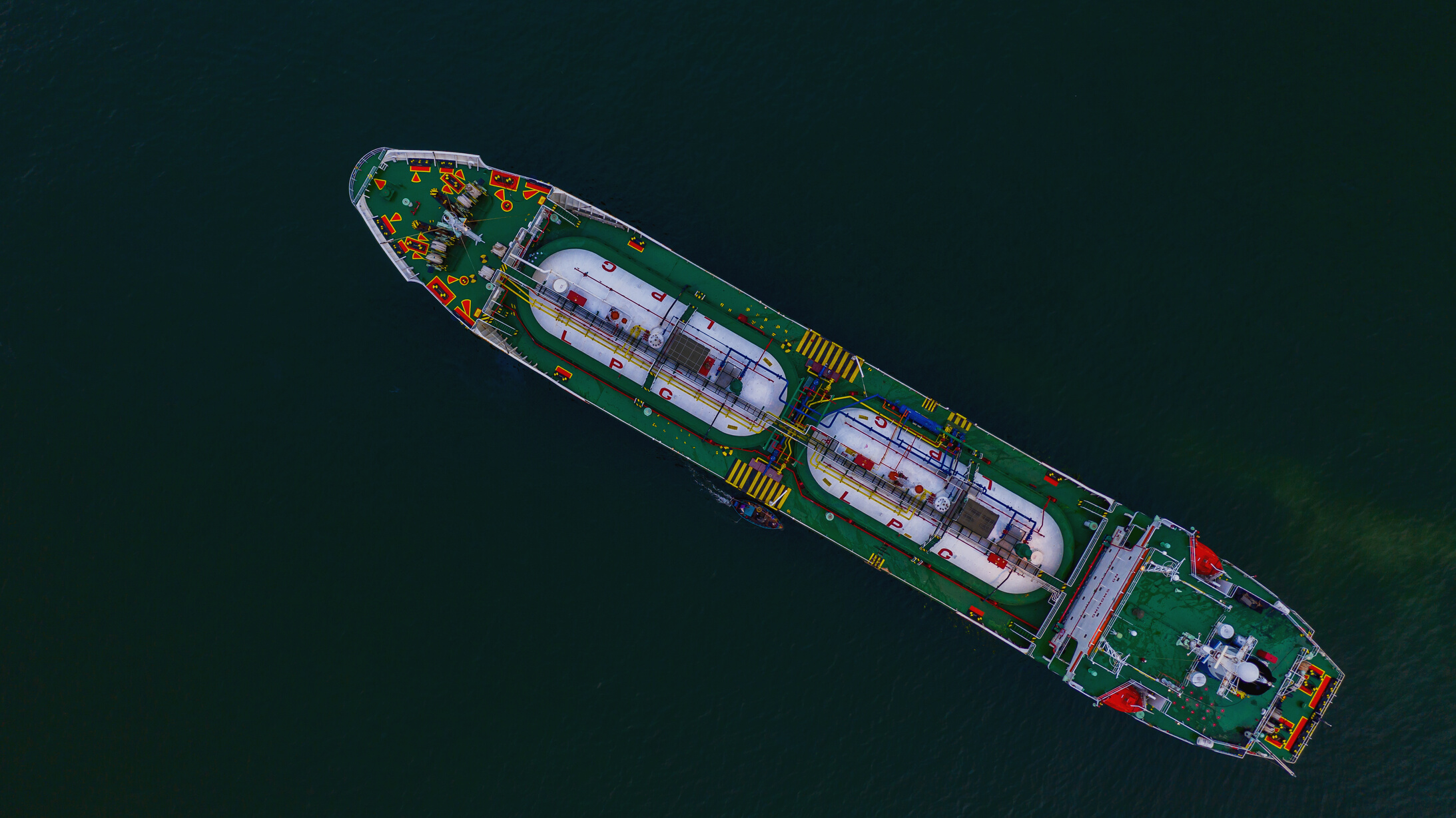 Aerial Top View LPG Tanker, Business Logistic Import and Export