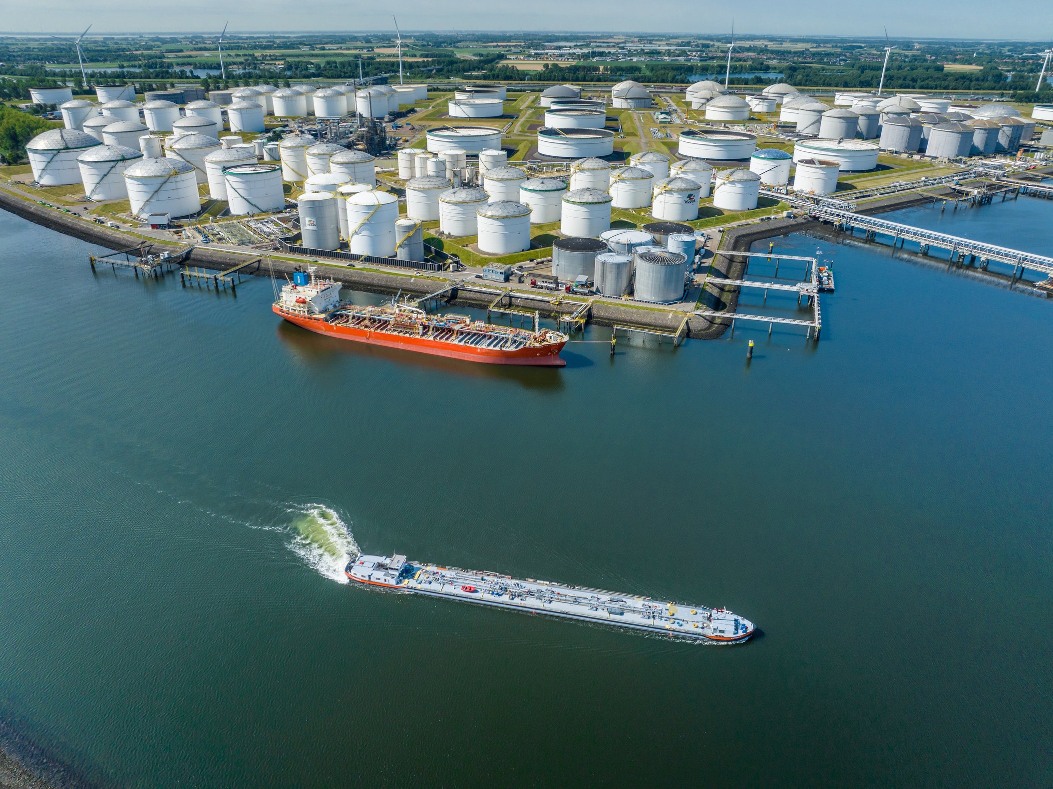 Liquid Cargo Tanker Ship Transporting Petrochemicals Through the Rotterdam Port